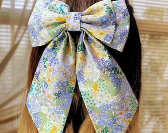 Oversized Floral Hair Bow Clip – Rifle Paper Co. Fabric Design - Blue Cottagecore Barrete Clip