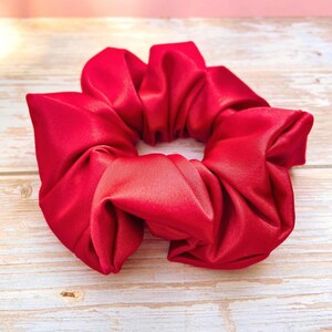 Red Satin Scrunchie – Elegant Hair Tie, Soft Silky Hair Accessory, Holiday Gift for Her, Bold Statement Scrunchie, Handmade Glam Style