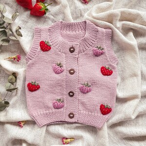 Strawberry Cardigan | Strawberry Vest | Handmade Sweater for Baby | Embroidered Sweater Baby