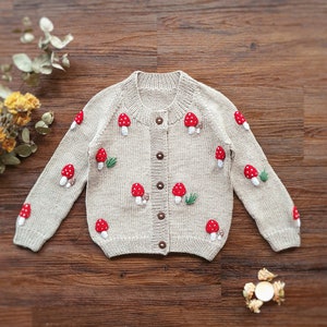 Mushroom Cardigan | Baby Mushroom Cardigan | Handmade Mushroom Sweater for Baby | Embroidered Toadstool Jacket