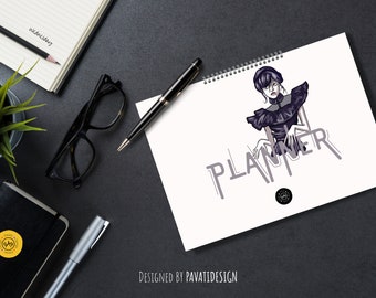 Planejador para impressão da Família Addams de quarta-feira: Rastreador de hábitos digital (PDF)