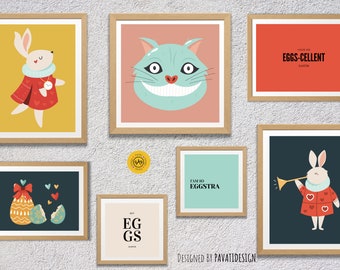 Gravuras de arte para berçário de coelhos: conjunto de decoração de primavera (download digital)