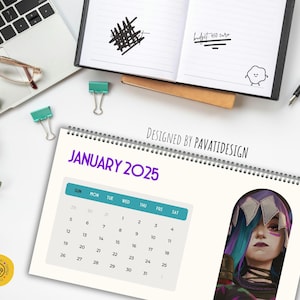 ARCANE 2025 kalender digitaal | Seizoen 2-editie | League of Legends | Afdrukbaar | Jinx, Vi, Ekko, Caitlyn, Jayce, Victor, Silco | Horizontaal: