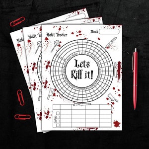 Gothic Printable Habit Tracker| Blood Splatter Goal Tracker File| Killing It Personal Growth Tracker image 1