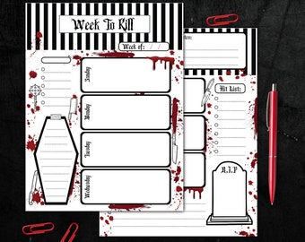 Gothic Weekly Planner Instant Download| Printable Weekly Planner Pages| Weekly Kill List Planner PDF Files