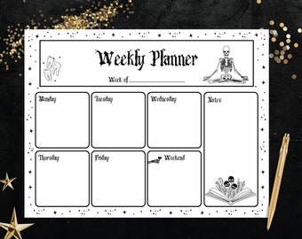 Gothic Weekly Planner| Skeleton Note Pad| Gothic Memo Pad| Bones Tear Away Notepad| Halloween Aesthetic Stationery