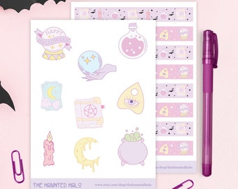 Pastel Witch Sticker Sheet| Pink Halloween Stickers| Kawaii Halloween Sticker Set| Fortune Teller Stickers