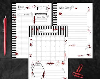 Gothic Monthly Planner Instant Download| Printable Daily Planner Pages| Daily Kill List Planner PDF Files
