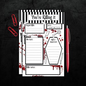Daily Kill List Notepad| Killer Note Pad| Gothic Note Pad| True Crime Memo Pad| Blood Splatter Planner