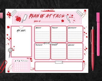 Weekly Notepad| Killer Note Pad| Pastel Goth Weekly Planner| True Crime Memo Pad| Bloody Tear Away Notepad