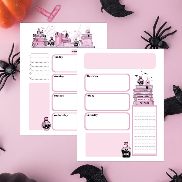 Spooky Bookish Weekly Printable Planner| Pink Halloween Planner Pages| Pastel Goth Planner Instant Download