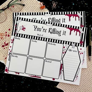 Weekly Kill List Notepad| Killer Note Pad| Gothic Note Pad| True Crime Memo Pad| Blood Splatter Planner