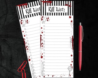 Kill List Notepad| Blood Splatter Note Pad| Gothic To Do List| True Crime Memo Pad| Magnetic Notepad
