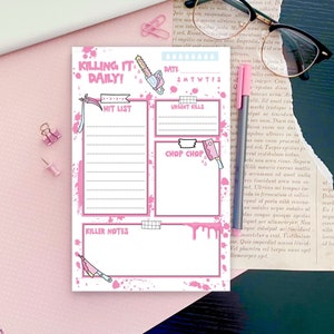 Daily Kill List Notepad| Pink Killer Note Pad| Pastel Goth Note Pad| True Crime Memo Pad| Creepy Kawaii Notepad