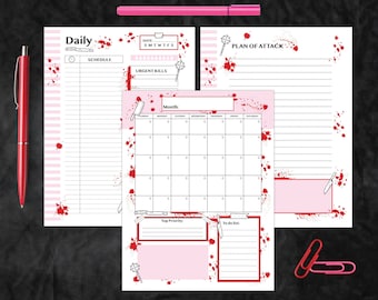 Blood Splatter Monthly Planner Instant Download| Printable Daily Planner Pages| Pastel Goth Planner PDF Files