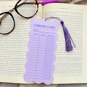 Purple Library Card Bookmark | Reading List Tracker | Book Lover Gift | Retro Library Card Book Accessory