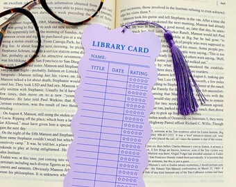 Purple Library Card Bookmark | Reading List Tracker | Book Lover Gift | Retro Library Card Book Accessory