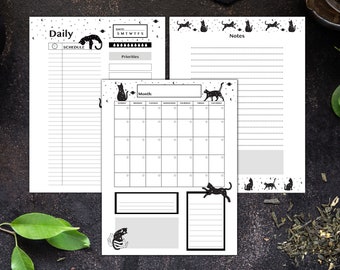 Himmlische Katze Printable Planer| Cat Monatsplaner Seiten| Katzen Planer Bundle
