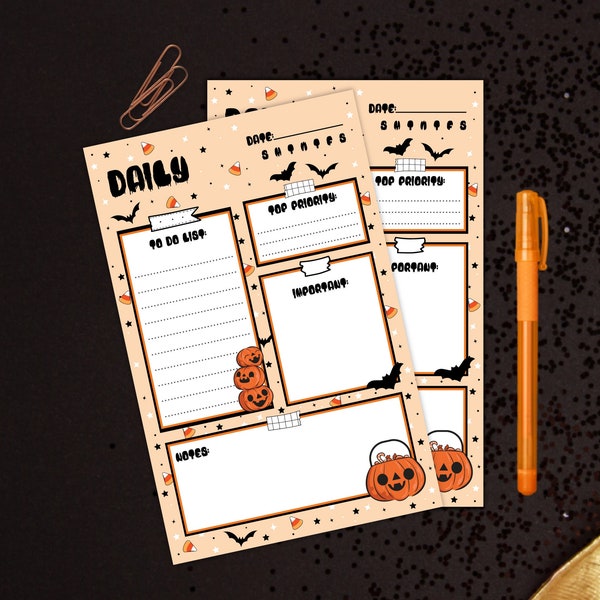 Halloween Daily Notepad| Pumpkin Tear Away Memo Pad| Orange Halloween To Do List| Spooky Memo Pad| Fall Stationery