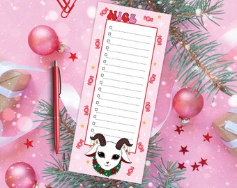 Yule Goat Christmas Notepad| Pink Yule Memo Pad| Christmas Goat To Do List Note Pad