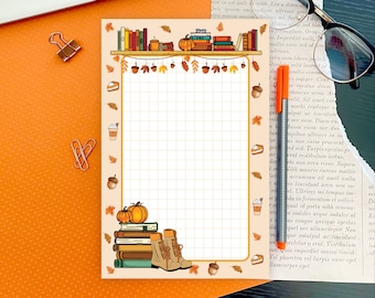 Cozy Fall Bookshelf Notepad for Readers