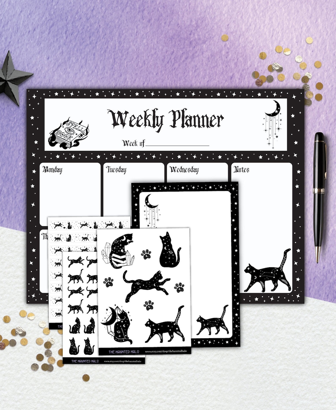 Celestial Cat Stationery Set Black Cat Notepad Bundle Set Etsy