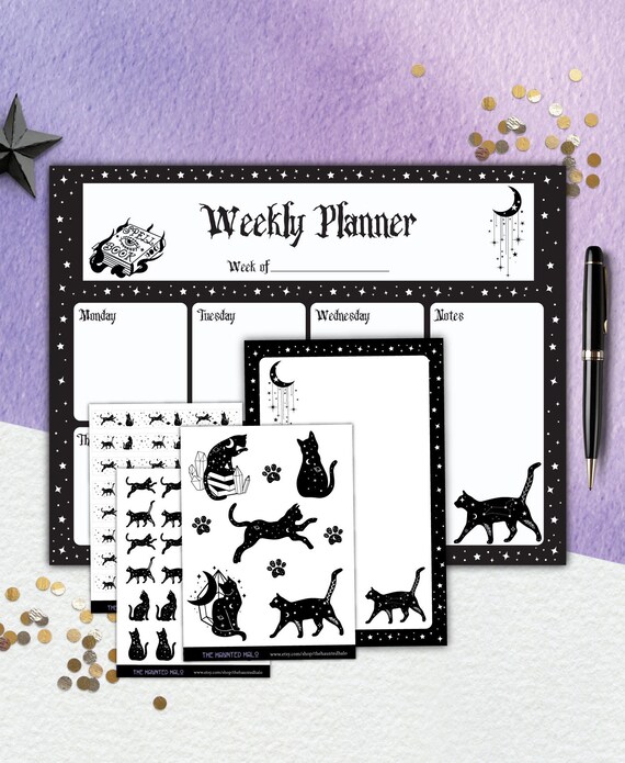 Celestial Cat Stationery Set| Black Cat Notepad Bundle Set| Magical Cat Stationery Gift Set| Witch Cat Stationery Pack