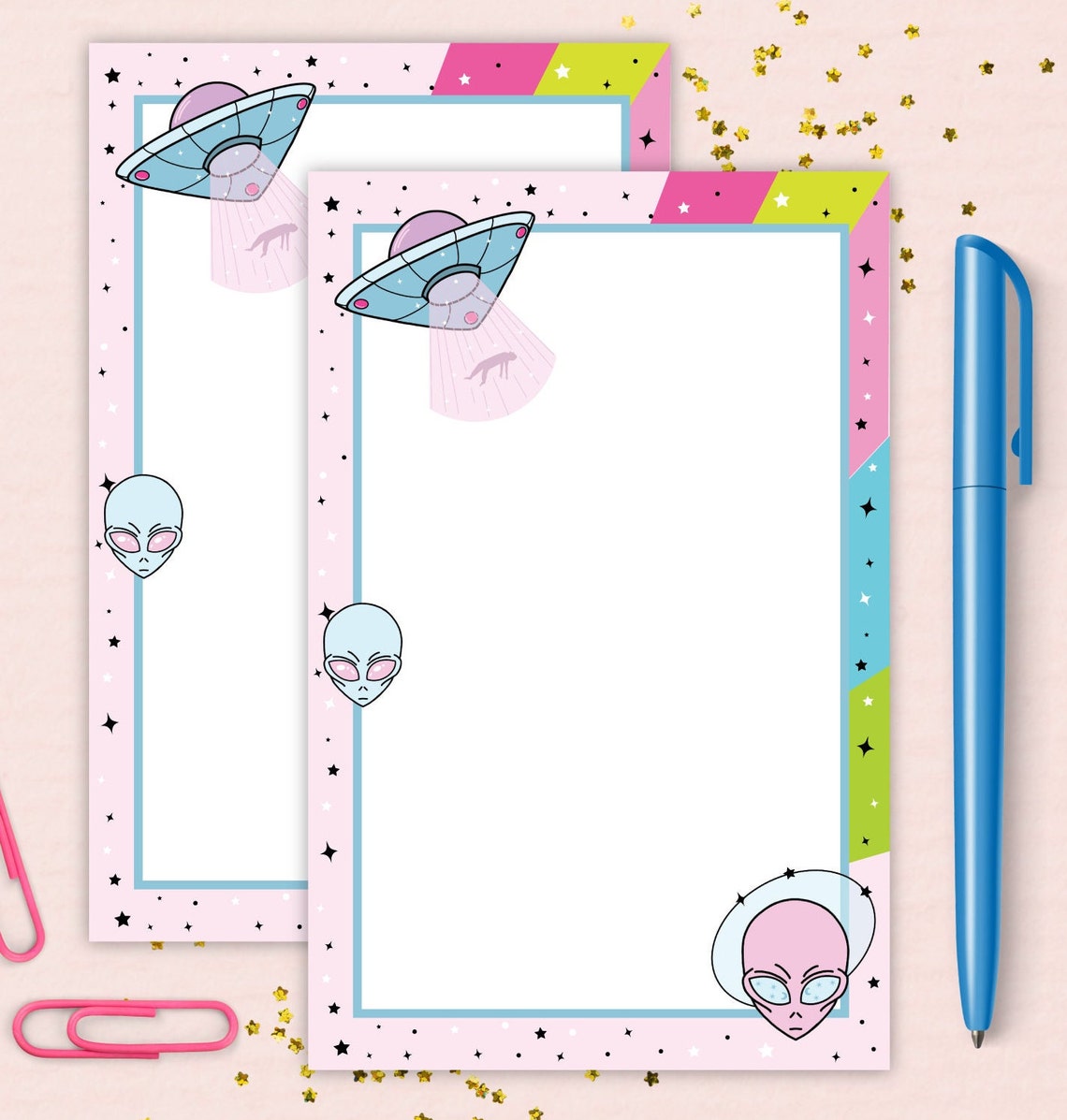 Pink Alien Tear Away Notepad| Alien Notepad| Spaceship Note Pad| Pink ...