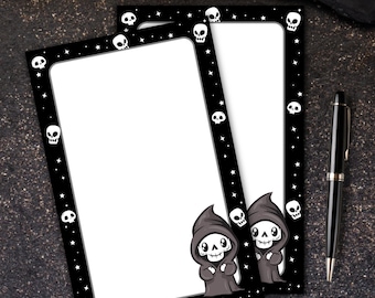 Grim Reaper Notepad| Halloween Memo Pad| Skull Tear Away Notepad| Spooky Goth Stationery