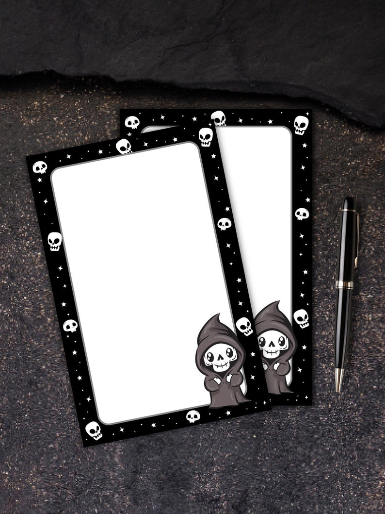 Grim Reaper Notepad| Halloween Memo Pad| Skull Tear Away Notepad| Spooky Goth Stationery image 1