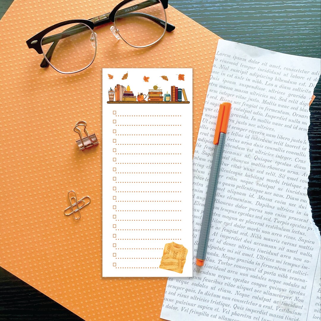 Fall Notepad | Fall Season to Do List | Autumn Bookshelf Memo Pad ...