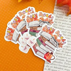 Fall Bookish Sticker| Fall Book Stack Sticker| Books and Pumpkin Spice| Spicy Book Reader image 3