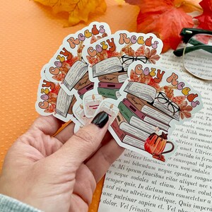 Fall Bookish Sticker| Fall Book Stack Sticker| Books and Pumpkin Spice| Spicy Book Reader image 6