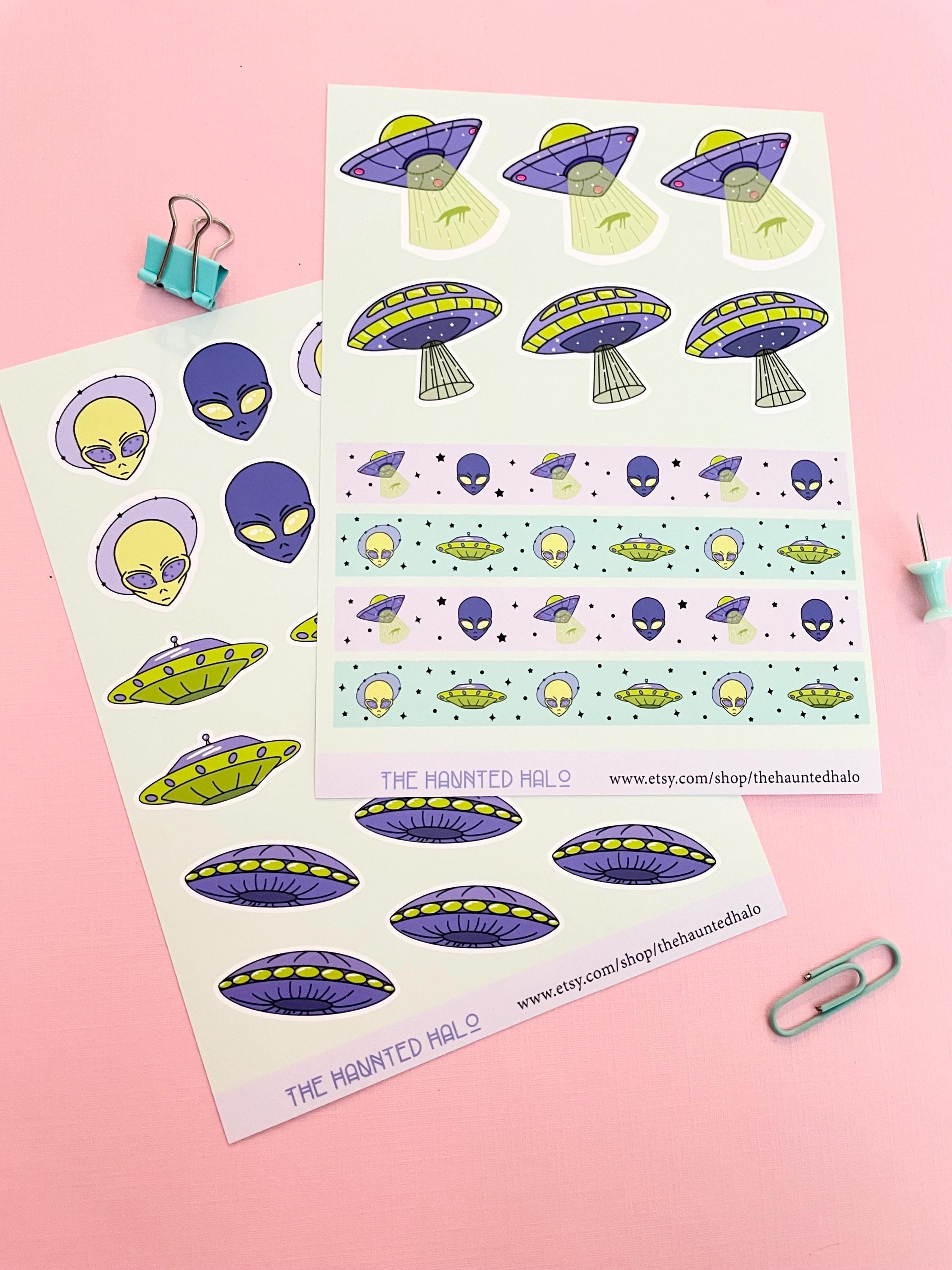 Alien Sticker Sheet| UFO Sticker Set| Green Alien Planner Stickers - Etsy
