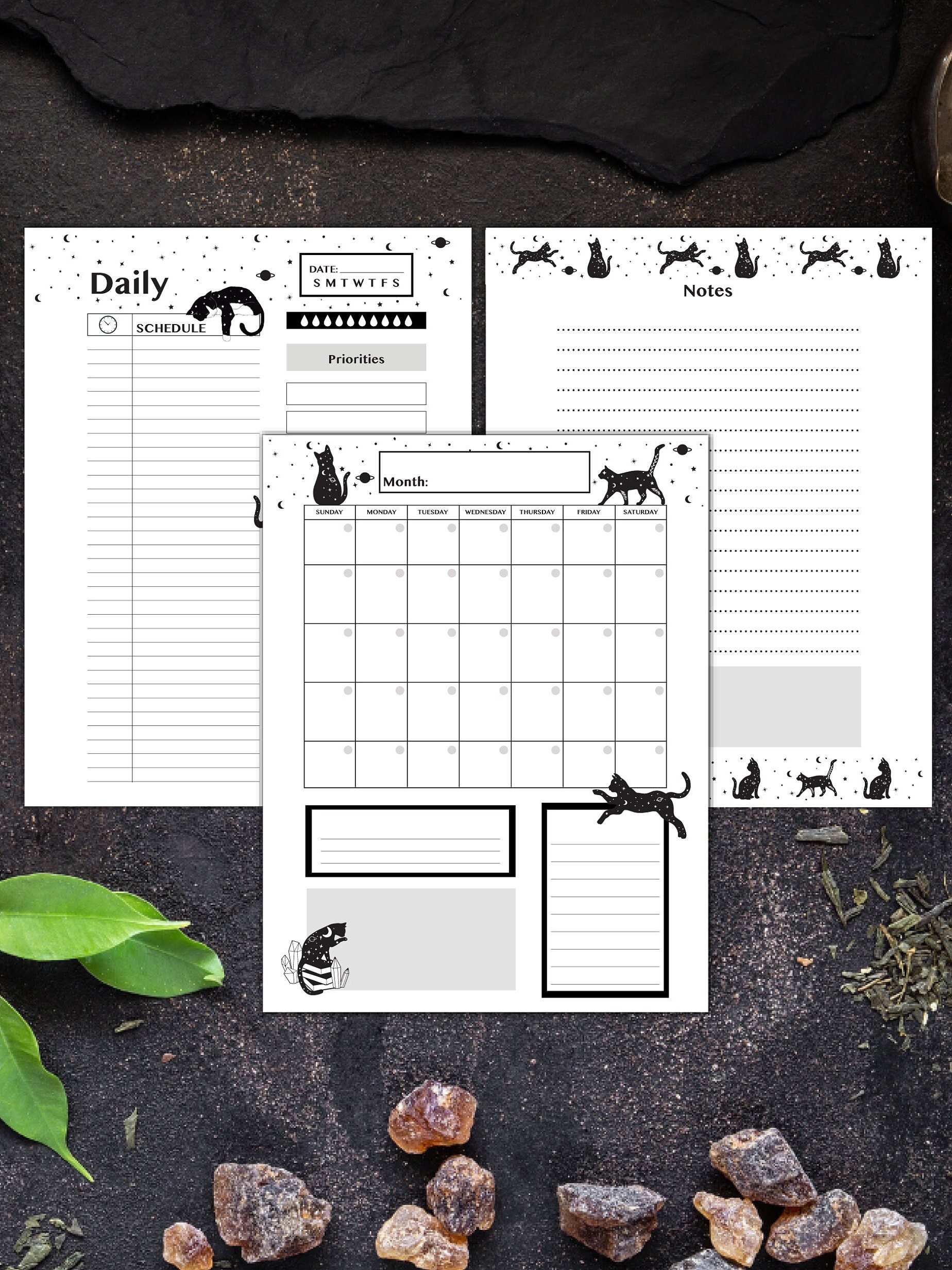 Printable Celestial Cat Planner| Cat Monthly Planner Pages| Cat Planner ...