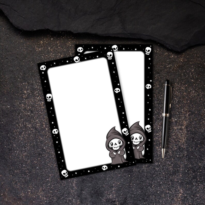 Grim Reaper Notepad| Halloween Memo Pad| Skull Tear Away Notepad| Spooky Goth Stationery image 2