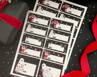 Ghost Christmas Gift Stickers, Spooky Holiday Labels for Festive Gift Wrapping