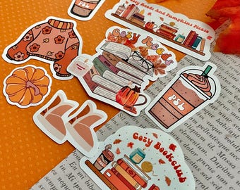 Cozy Fall Sticker Pack | Pumpkin Spice Coffee Stickers | Autumn Bookish & Sweater Weather Vinyl Stickers