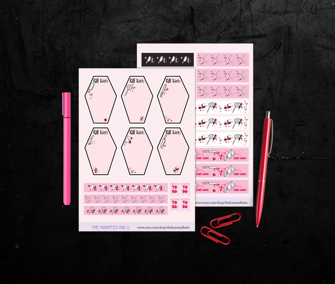 Pink Coffin Planner Sticker Sheet| Killer Notes Planner Stickers ...
