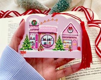 Pink Christmas Town Bookmark | Bookish Stocking Stuffer Gift for Readers