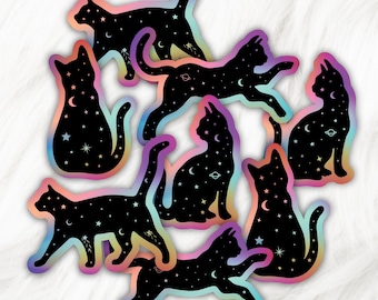 Celestial Cat Sticker Pack| Rainbow Cat Sticker Bundle| Galaxy Cat Sticker Set