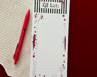 Kill List Notepad| Blood Splatter Note Pad| Gothic To Do List| True Crime Memo Pad| Magnetic Notepad