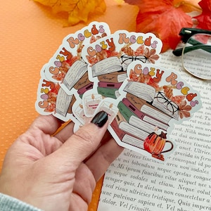 Fall Bookish Sticker| Fall Book Stack Sticker| Books and Pumpkin Spice| Spicy Book Reader image 1