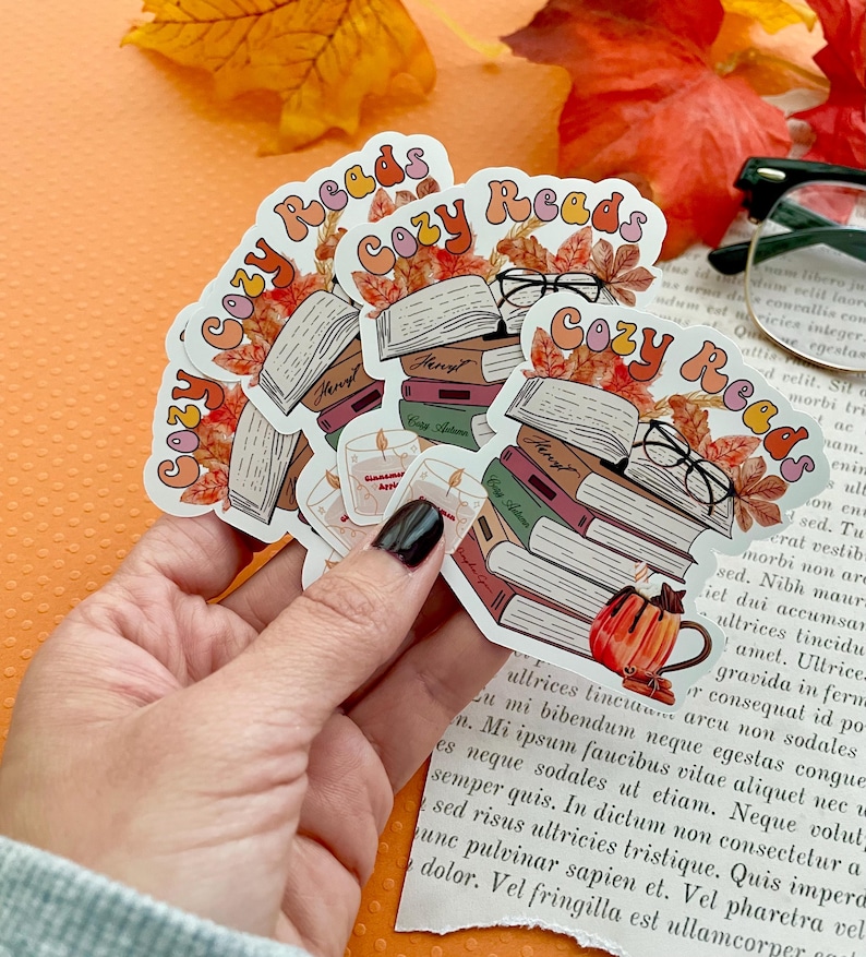Fall Bookish Sticker| Fall Book Stack Sticker| Books and Pumpkin Spice| Spicy Book Reader image 1