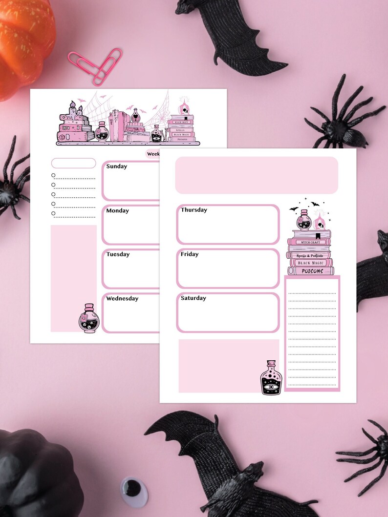 Spooky Bookish Weekly Printable Planner| Pink Halloween Planner Pages ...