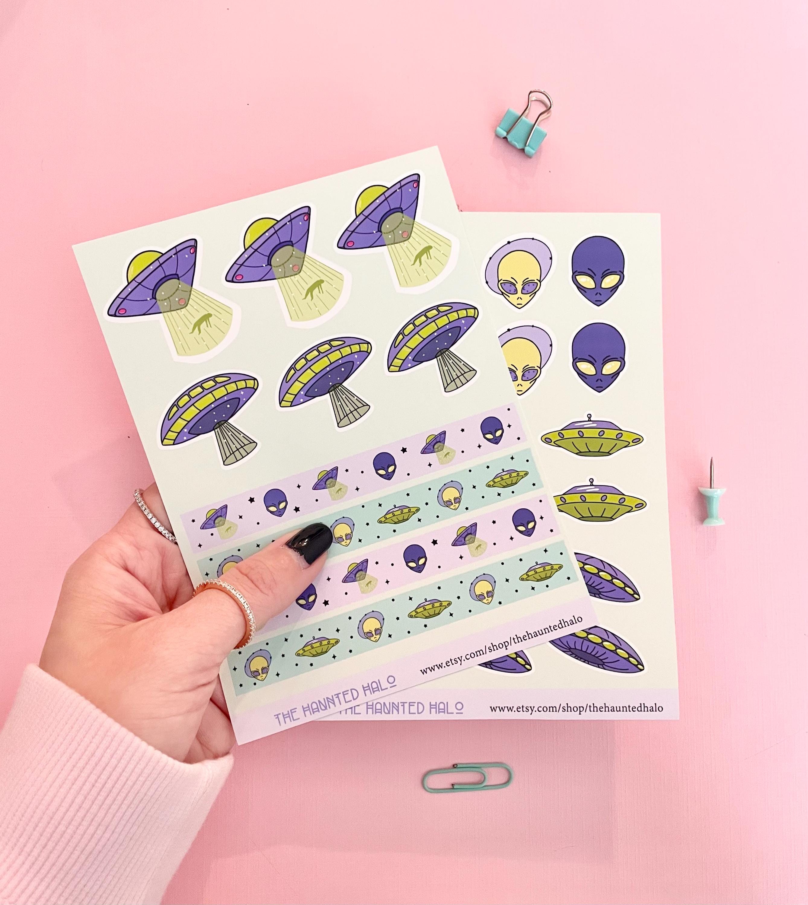 Alien Sticker Sheet| UFO Sticker Set| Green Alien Planner Stickers - Etsy