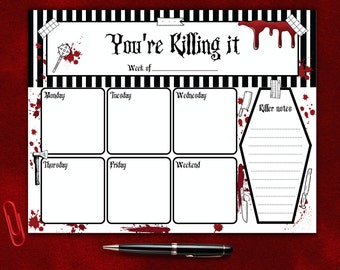 Weekly Kill List Notepad| Killer Note Pad| Gothic Note Pad| True Crime Memo Pad| Blood Splatter Planner