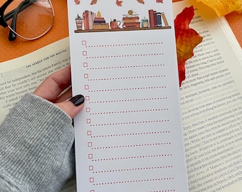 Fall Notepad | Fall Season To Do List | Autumn Bookshelf Memo Pad | Pumpkin Spice Bookish