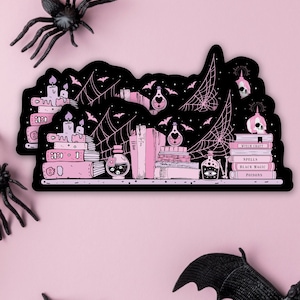 Pink Halloween Bookshelf Sticker| Pastel Witch Bookshelf Sticker| Pastel Goth Book Sticker| Spooky Book Lover| Bookish