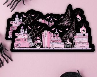 Pink Halloween Bookshelf Sticker| Pastel Witch Bookshelf Sticker| Pastel Goth Book Sticker| Spooky Book Lover| Bookish
